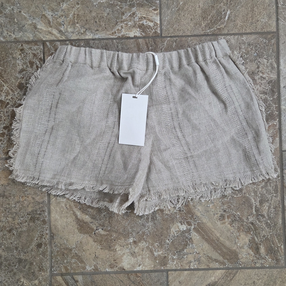 NWT Mikoh High Waist Frayed Hem Shorts in Light Tan Large Boho Summer